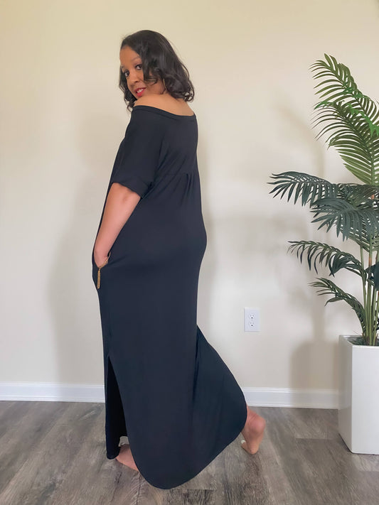 Black Relax Fit Maxi Dress with Pockets 