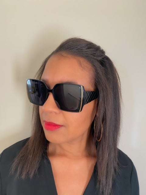 Black Oversize Sunglasses Gold Trim