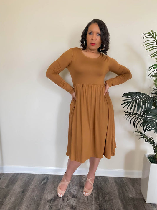 Carmel Round Neck Midi Dress