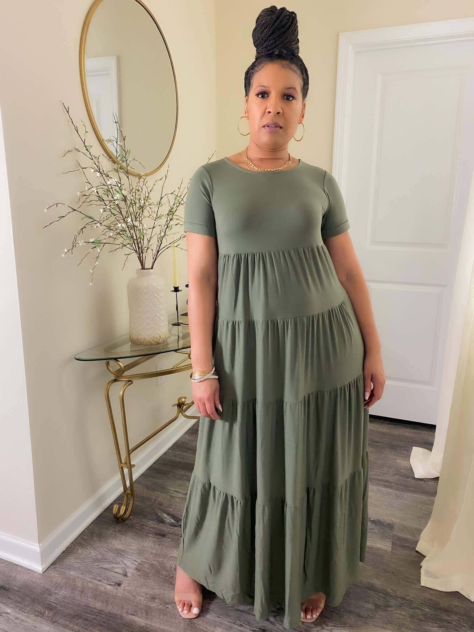 Olive Round Neck Maxi Dress