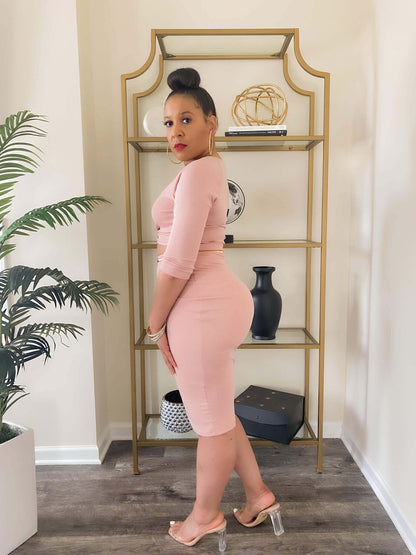 Pink Fitted Midi Dress 