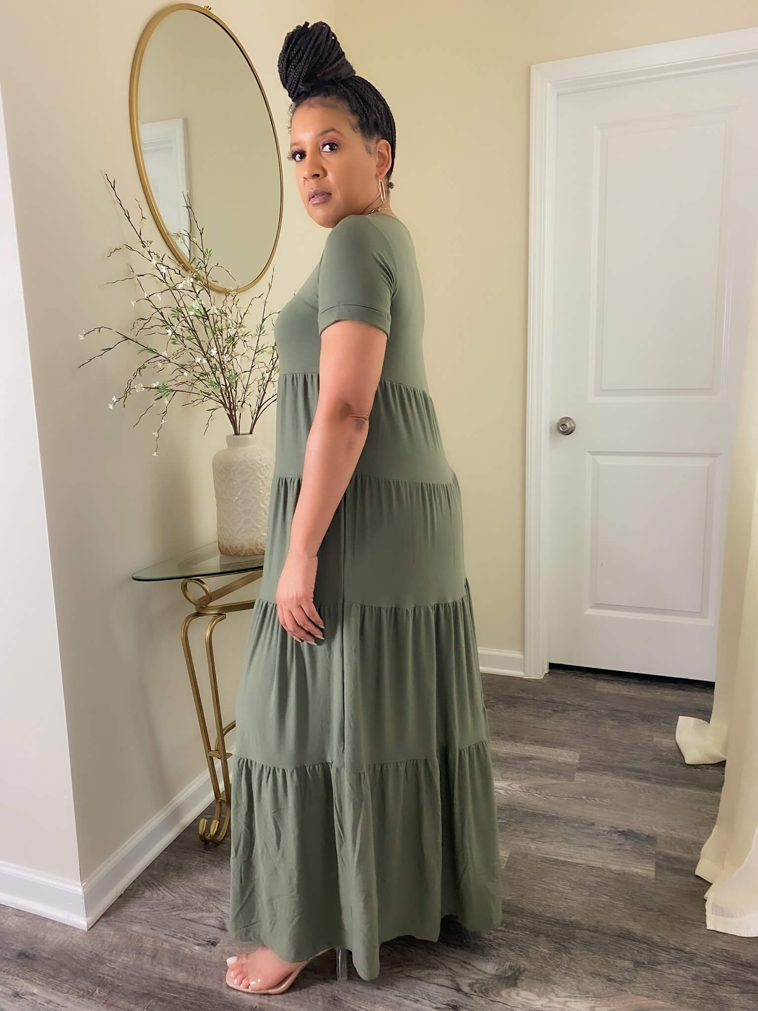 Olive Short Sleeve Maxi Dress